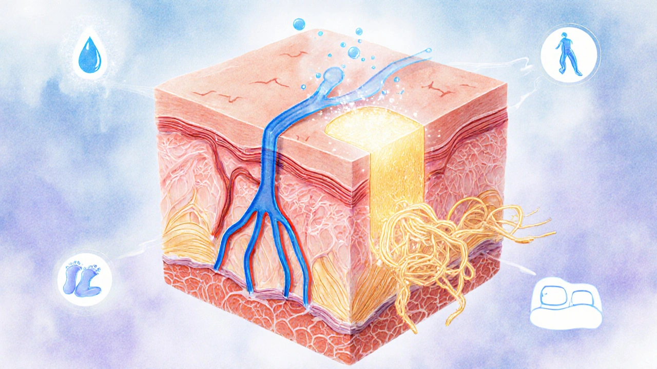 Koncepční ilustrace zlepšeného lymfatického odtoku a uvolnění pojivové tkáně.