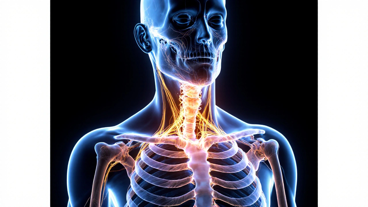 Přehled těla s viditelným uvolňováním svalového napětí a lymfatického toku.