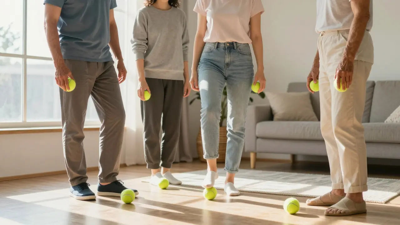 Různí lidé používají tenisový míček doma k uvolnění napjatých oblastí těla.