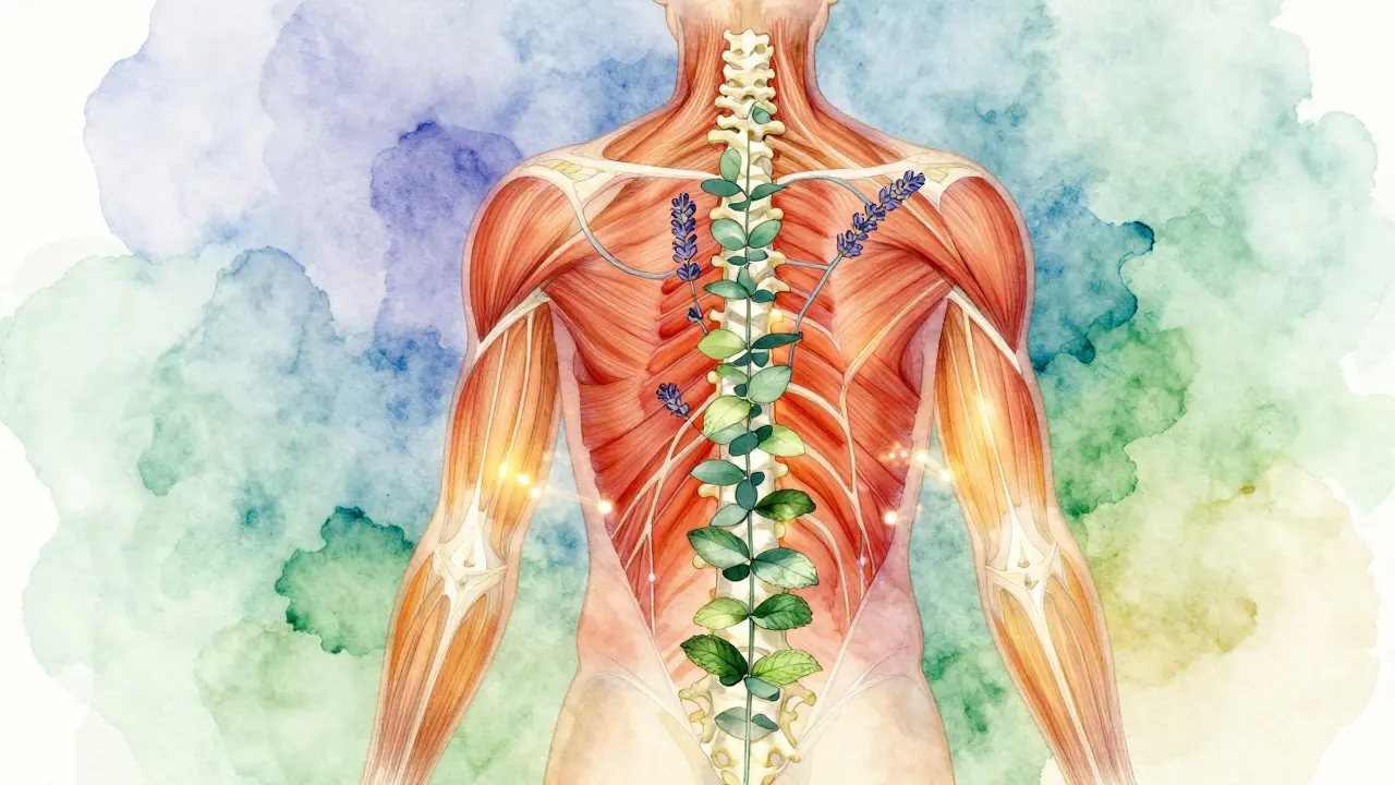 Vnitřní účinky esenciálních olejů na svaly, cévy a nervy během masáže.