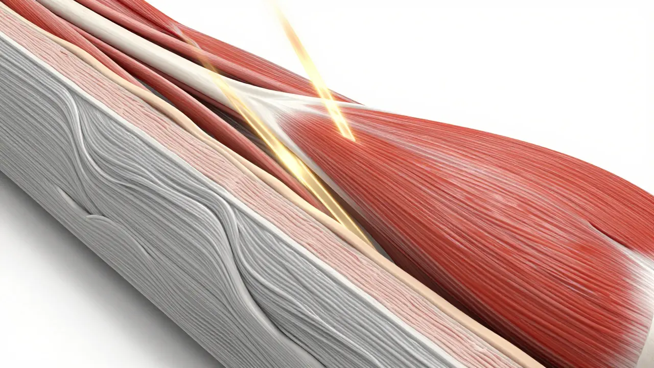 Konceptuální zobrazení uvolňování ztuhlých svalových vláken a fascií.