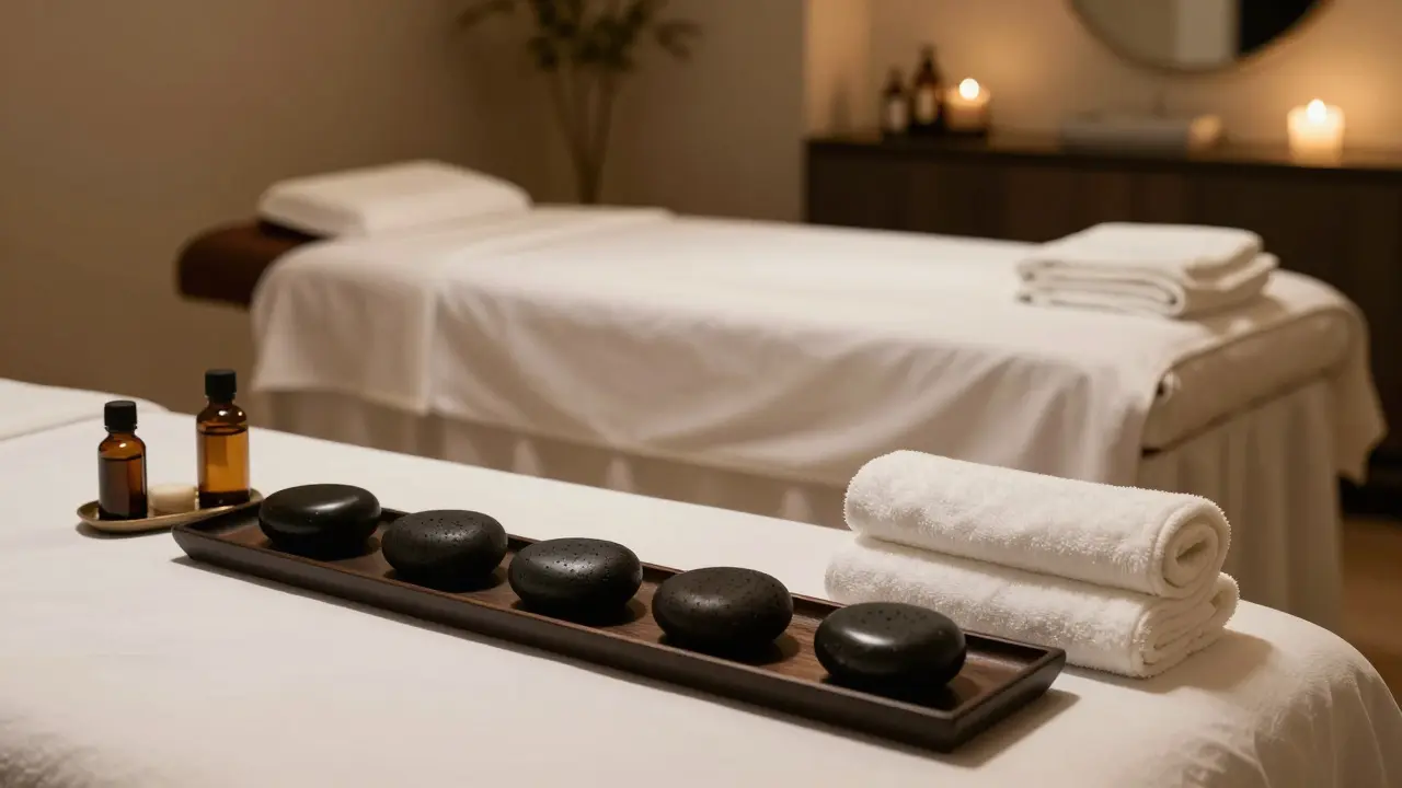Klidná wellness místnost s přípravou na masáž